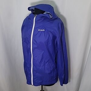 COLUMBIA Zip Up Shell Jacket Bright Hood Nylon Water Resistant